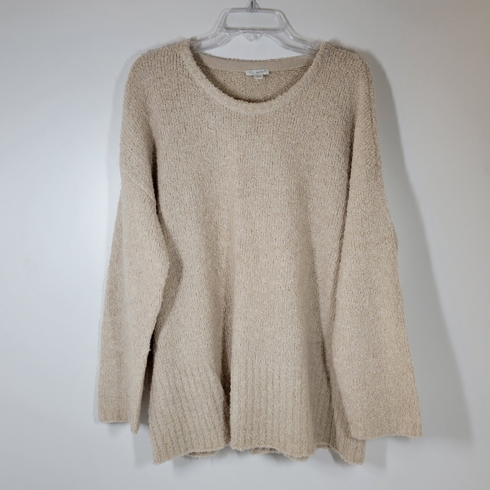 Pure Jill Fuzzy Wool Blend Ivory Cream Crew Neck Teddy Bear Fleece Sweater Sz L